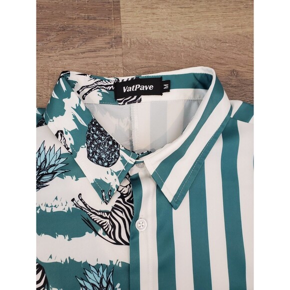 VATPAVE Mens Striped Zebra Pineapple Button Down Shirt M Artsy Hawaiian Party - Picture 5 of 7